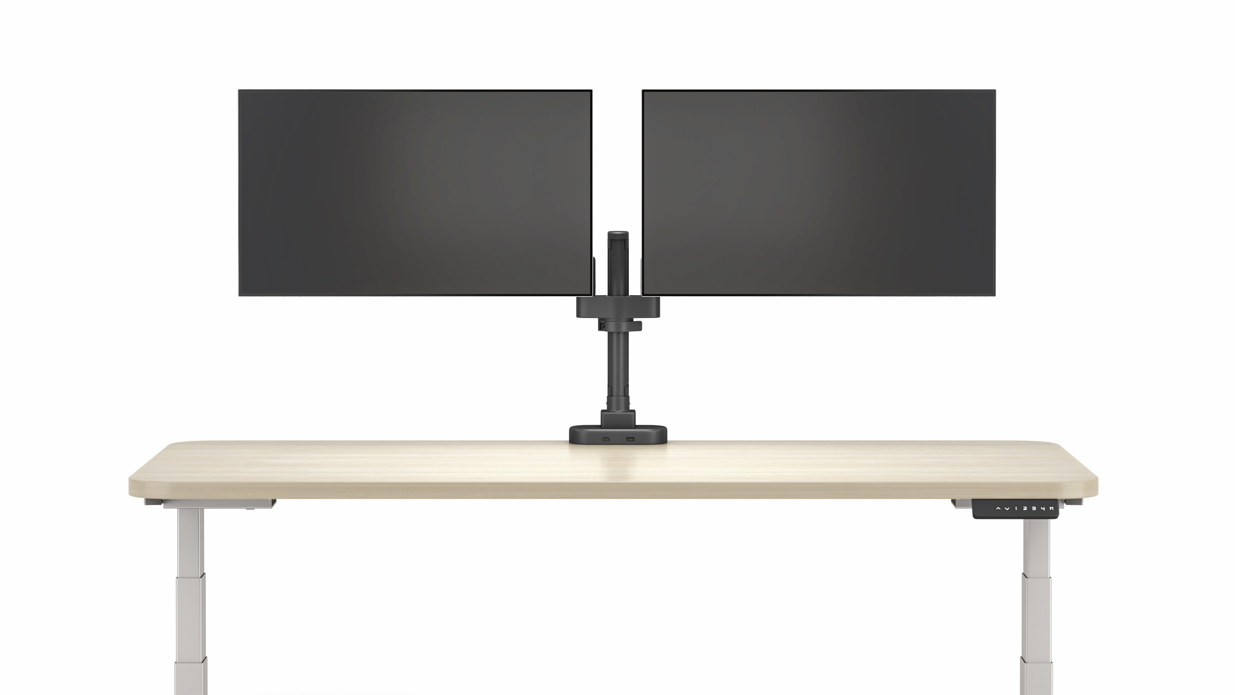 Performance Series Monitor Arms, dual, black finish, front view