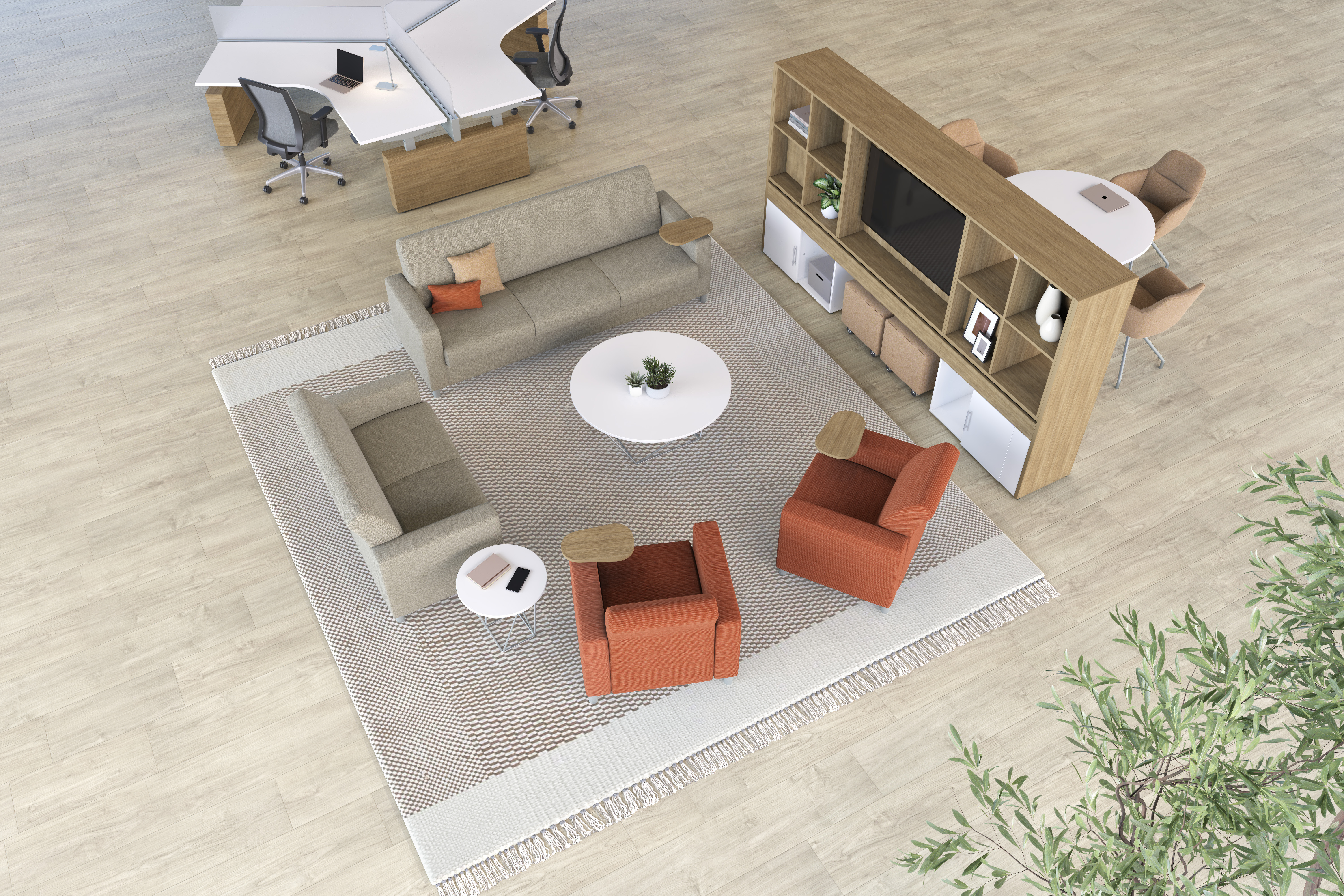 NV Lounge in open plan with Community Workwall