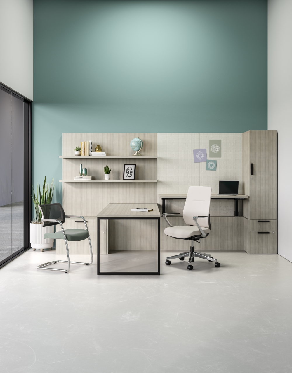 Calibrate Office with cantilevered height adjustable desk